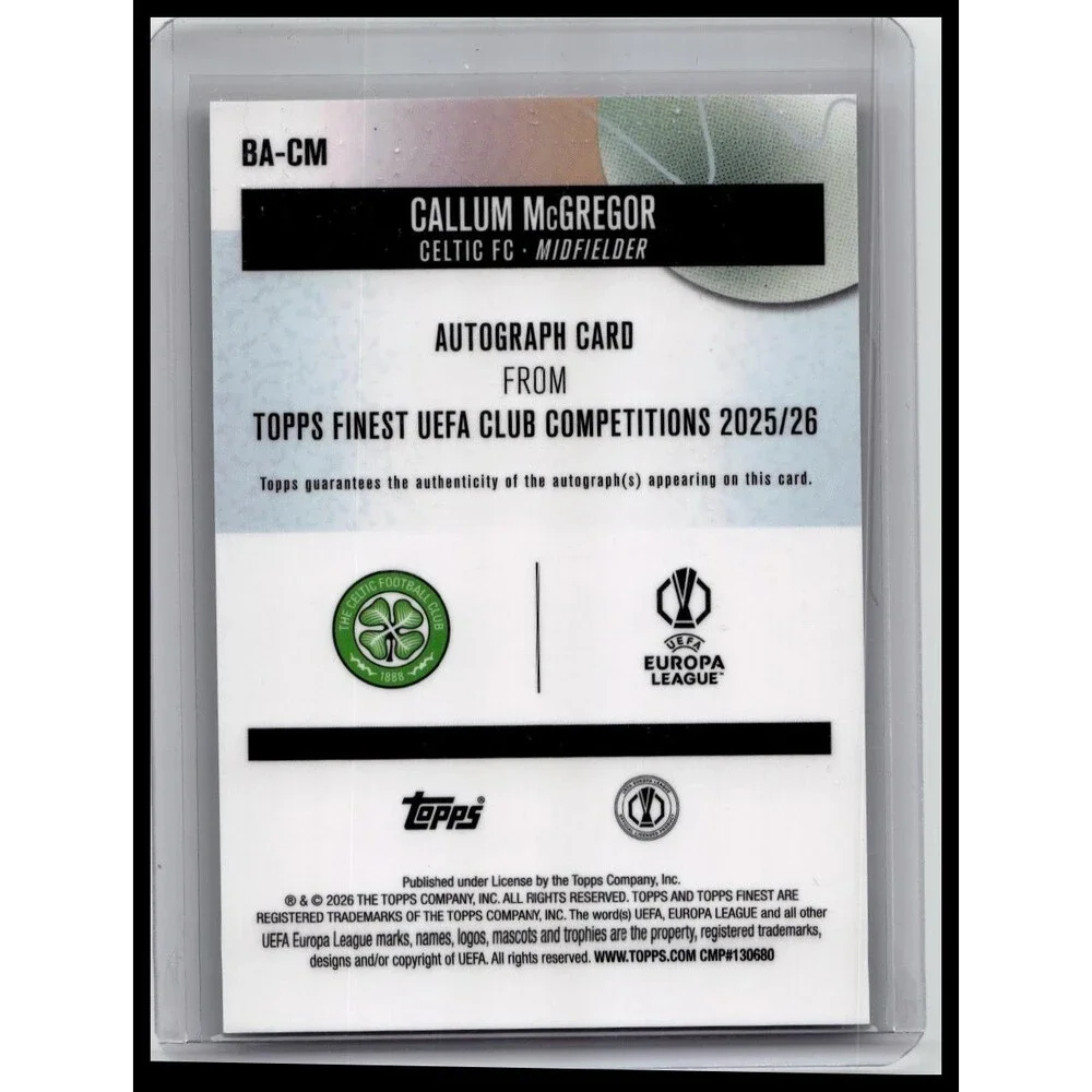 2025-26 Finest UEFA Callum McGregor #BA-CM Celtic Base Auto Pink Refractor #/250